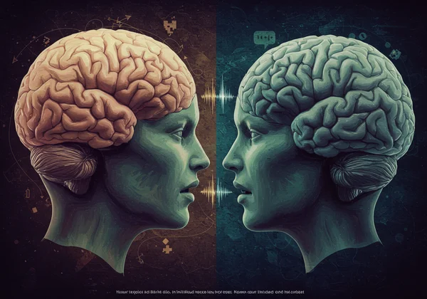Abstract art of two brains struggling to connect.