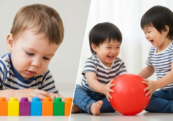 Child lining up toys vs. playing interactively