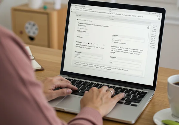 Parent completing an online ASD screening questionnaire on a laptop.