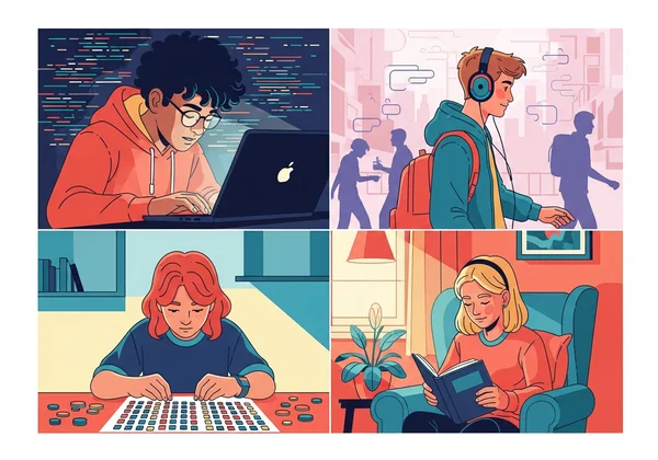 Illustration of diverse autism traits in a teen