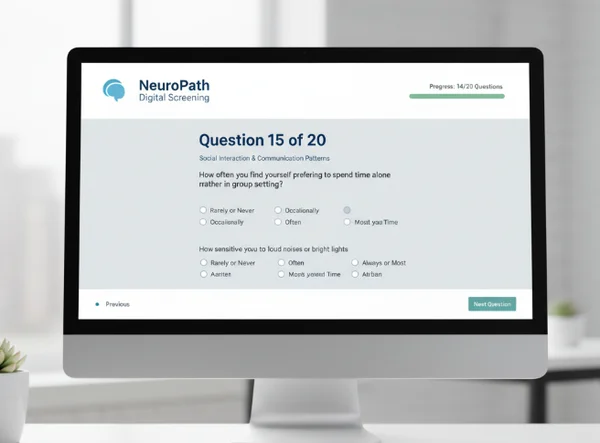 Online ASD screening tool interface with questions
